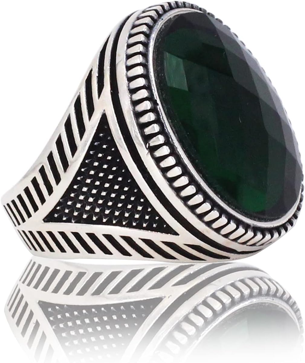 Geometric Detailed Oval Silver Ring. Handmade Vintage Statement Ring. Sterling Silver Jewelry for Men