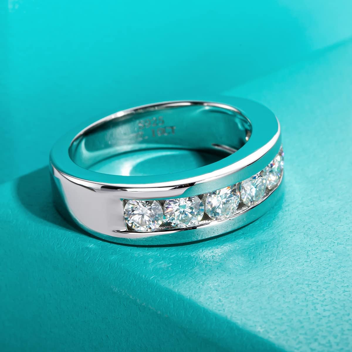 AnuClub Moissanite Wedding Band Half Eternity Rings D Color VVS1 925 Sterling Silver Anniversary Band Rings for Men with Certificate