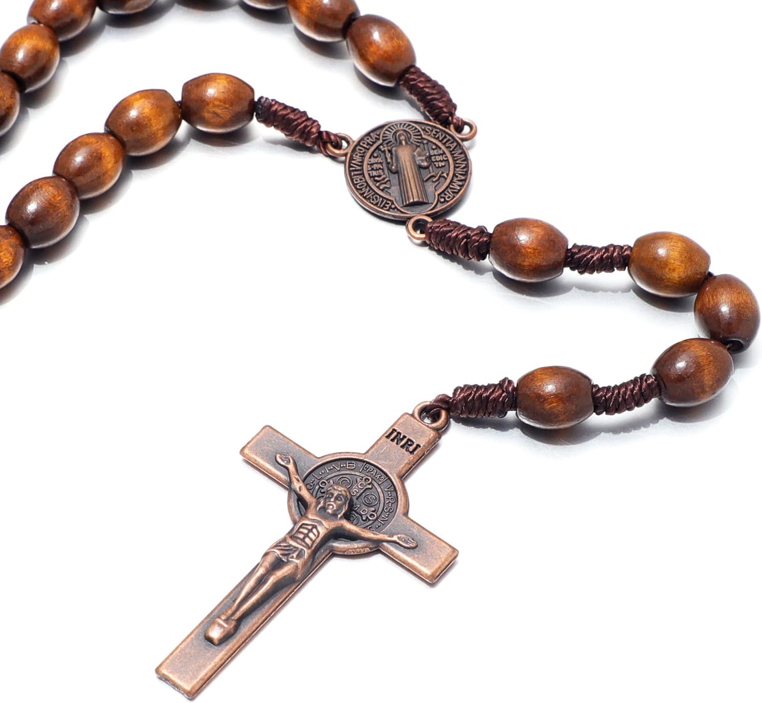 KOMI Handmade Wooden Catholic Rosaries, Rosary Beads Necklace From Bethlehem Wood Christian Prayer Holy Soil Medal & Metal Cross For Catholic Or Christian Gift