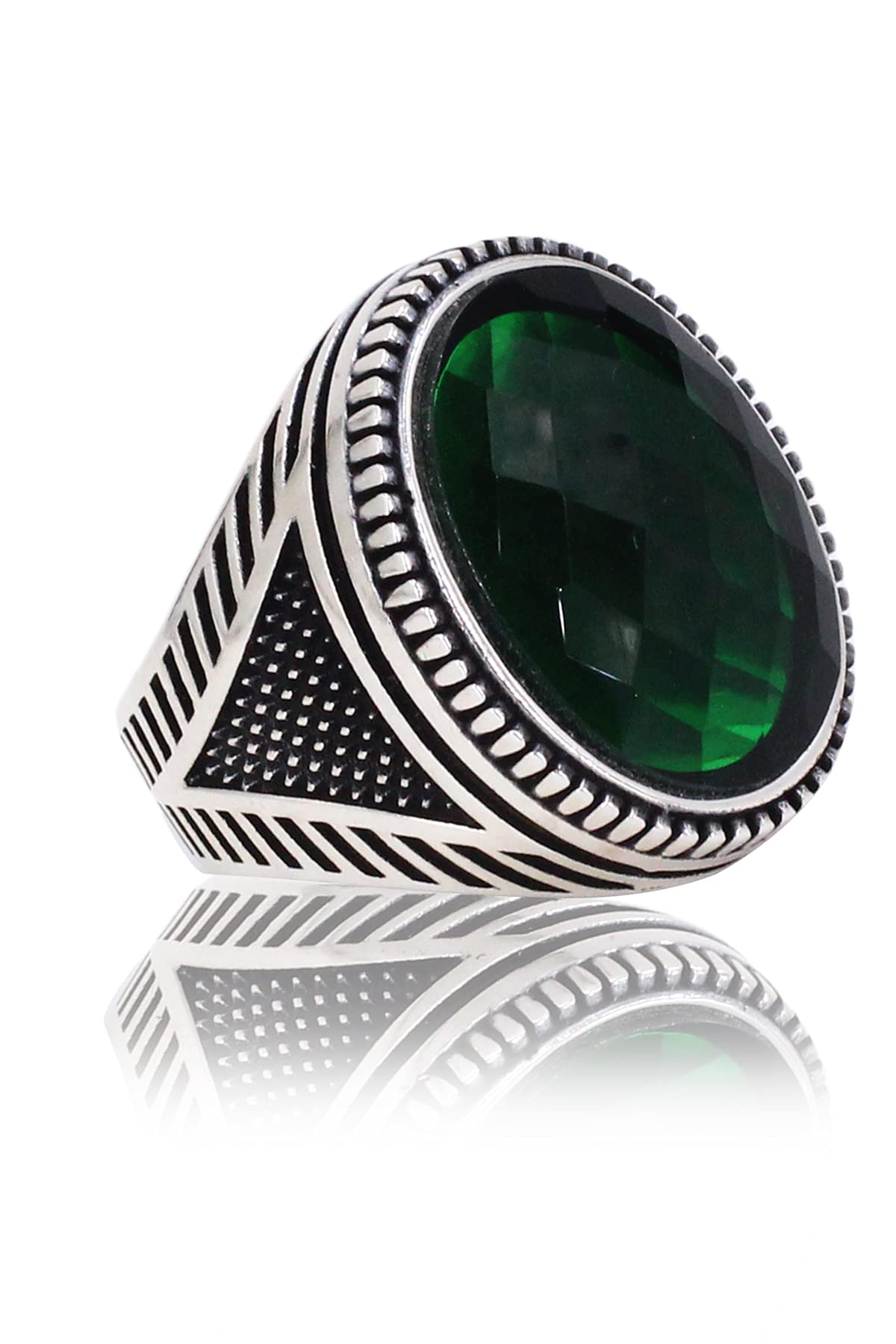 Geometric Detailed Oval Silver Ring. Handmade Vintage Statement Ring. Sterling Silver Jewelry for Men