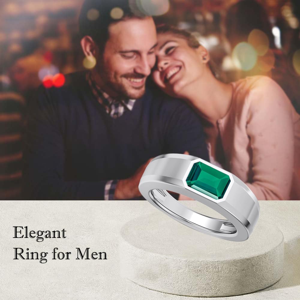 1CT - 3CT Gemstone Signet Pinky Ring - Emerald Cut Gem Pinky Ring White Yellow Rose 10K 14K 18K Gold Sterling Silver Mens Gem Signet Rings for Anniversary Fathers Day