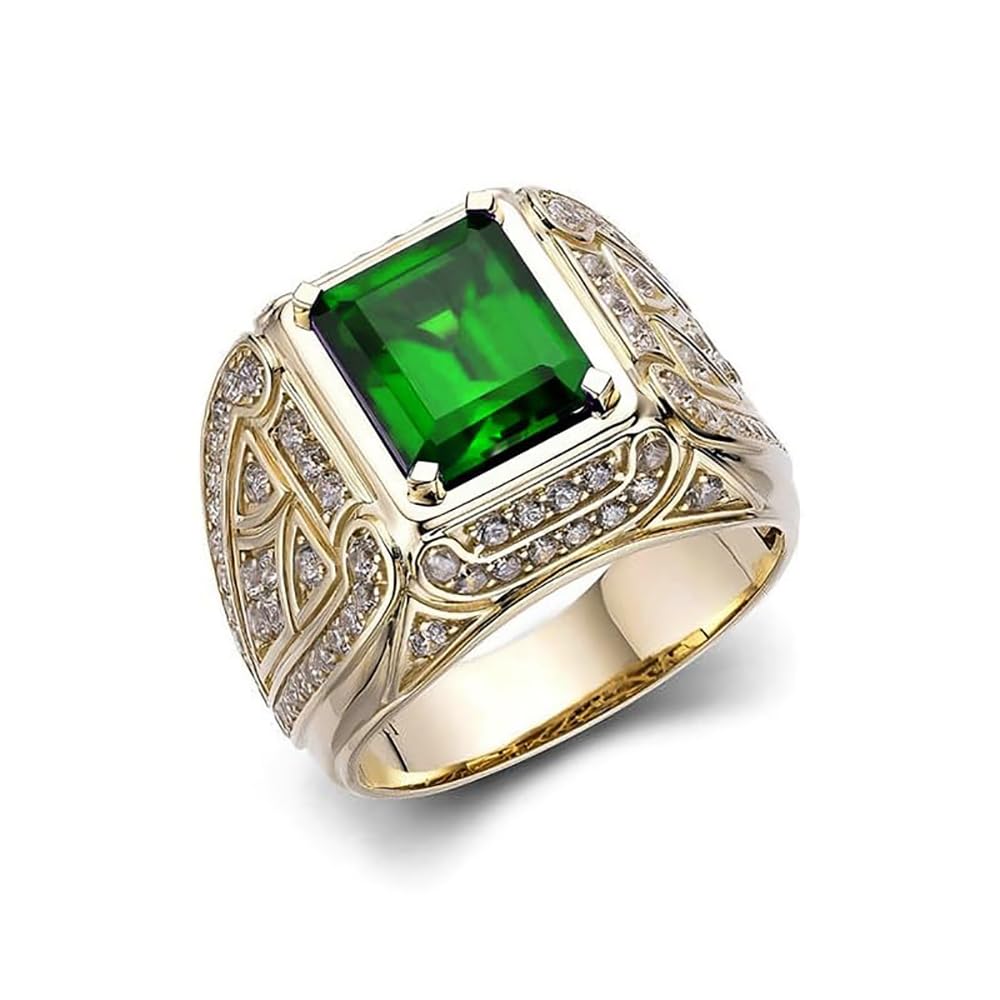 Emerald Men's Ring Sterling Silver 10K 14K 18K Real Gold Customized Green Gemstone Ring for Men Boyfriend Husband Engagement Wedding Anniversary Size 4-16