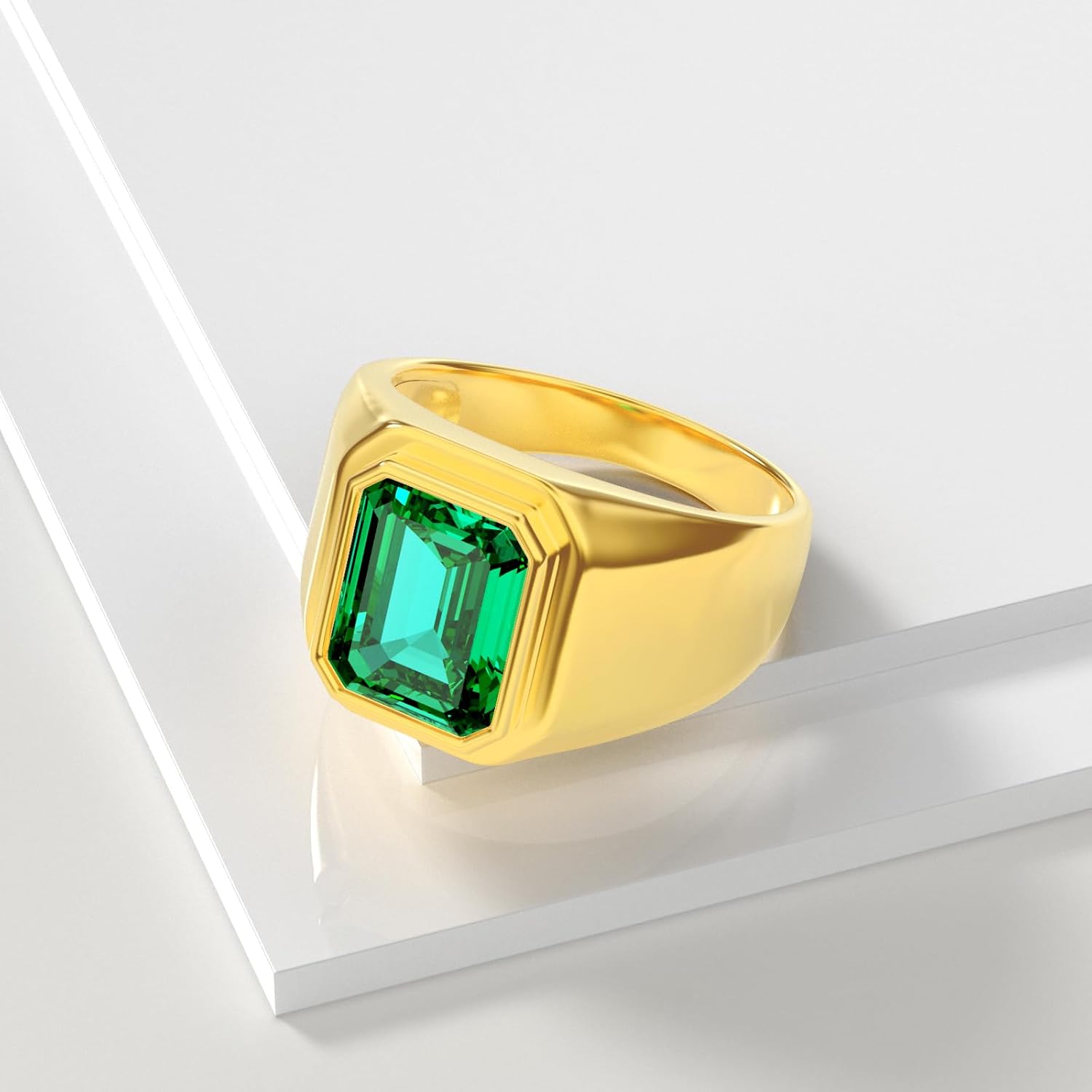 KECHO Personalized Customized Large Emerald Mens Ring Retro Ring for Men Emerald Moissanite IGI Certified Lab Grown Gemstone 10k 14k 18k Solid Gold Size 7-13