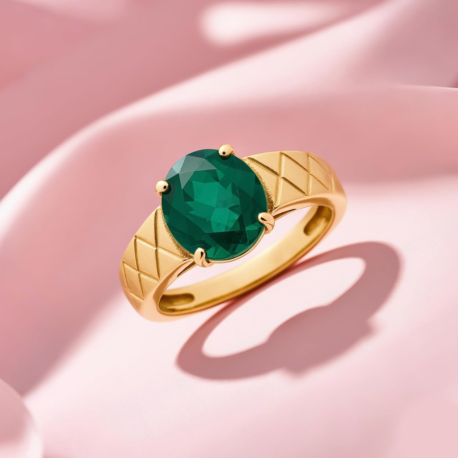 Personalized Solitaire Emerald Ring, Sterling Silver/10K/14k/18k Gold, Prong-Set Round Green Gemstone, Wedding Anniversary Promise Ring for men