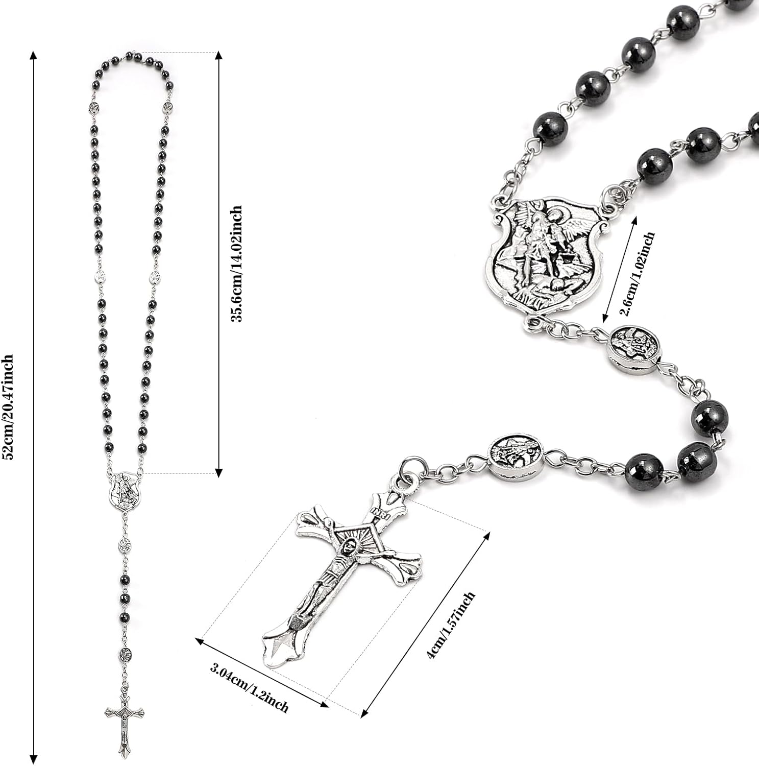 Saint Michael Necklace for Men Women,St Michael The Archangel Pendant for Religious Gifts,Catholic Black Rosary Beads First Confirmation Gifts for Teenage Boys,Rosarios Catolicos Para Hombre Mujer