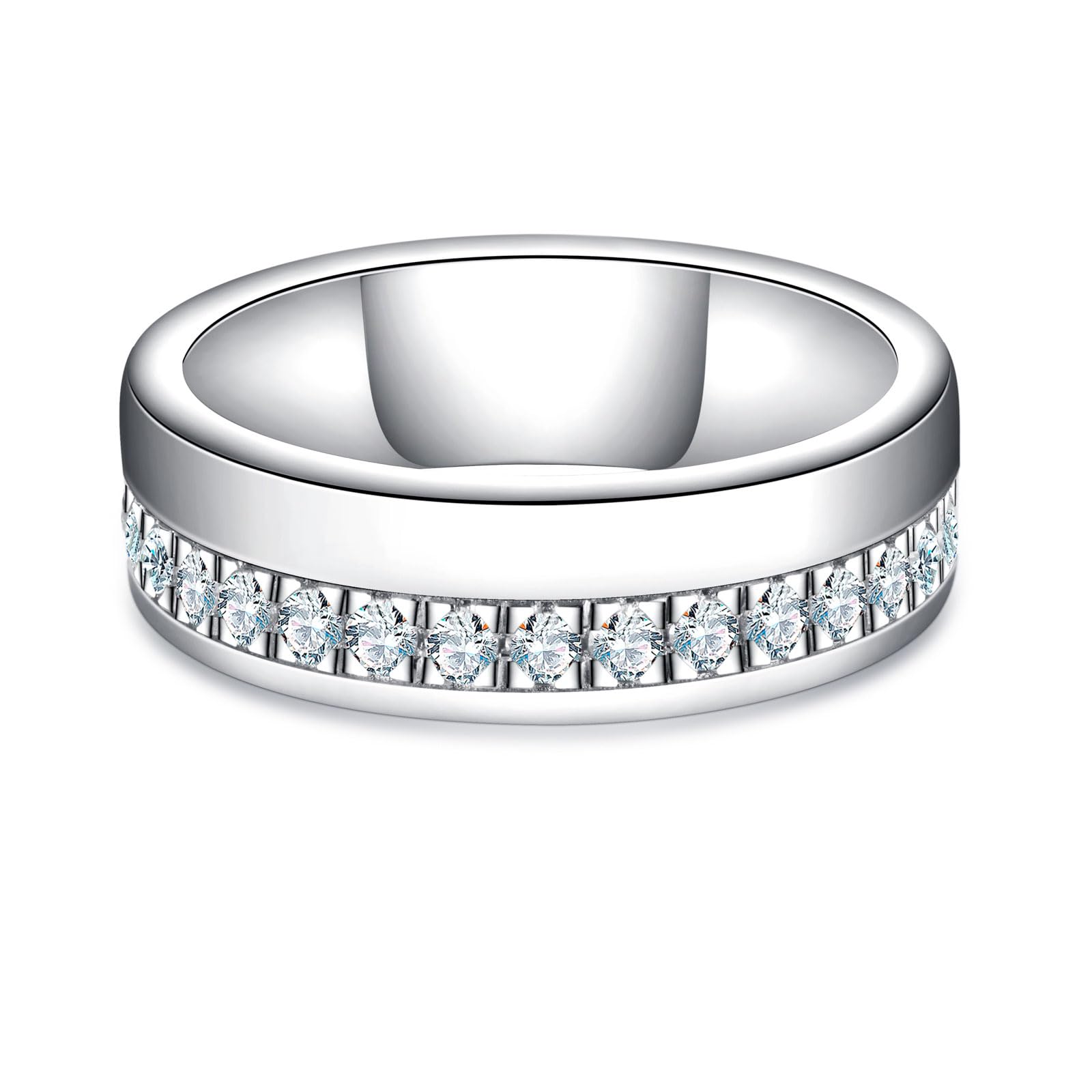 AnuClub Moissanite Wedding Band Half Eternity Rings D Color VVS1 925 Sterling Silver Anniversary Band Rings for Men with Certificate