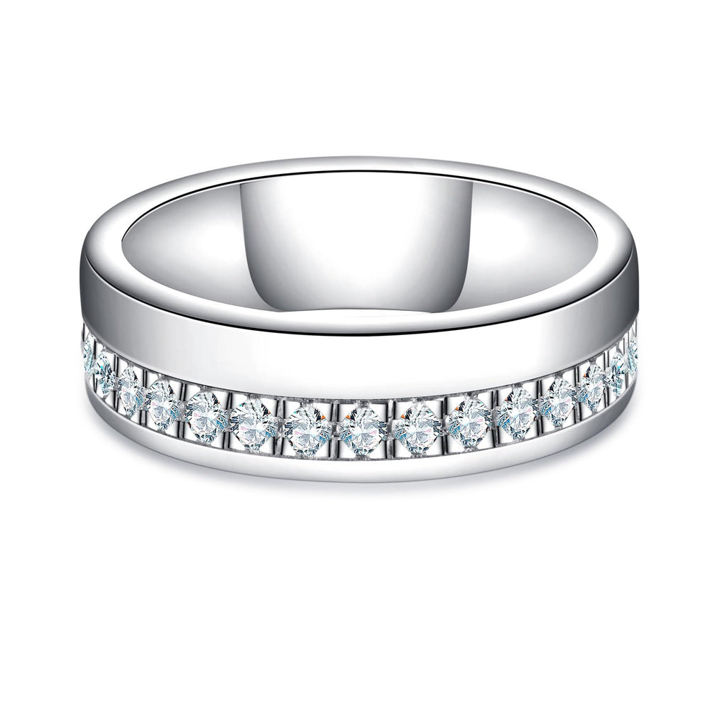 AnuClub Moissanite Wedding Band Half Eternity Rings D Color VVS1 925 Sterling Silver Anniversary Band Rings for Men with Certificate