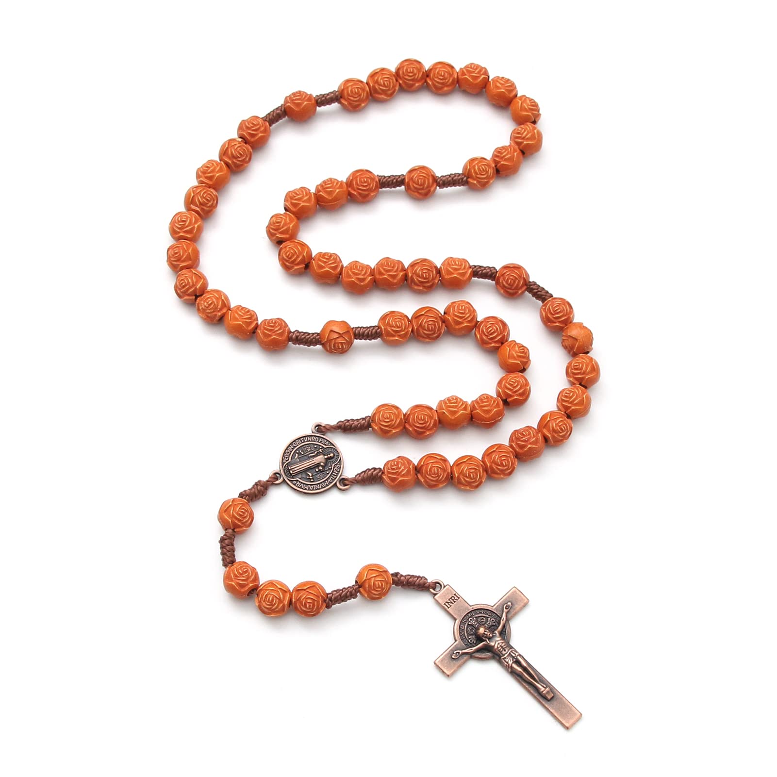 KOMI Handmade Wooden Catholic Rosaries, Rosary Beads Necklace From Bethlehem Wood Christian Prayer Holy Soil Medal & Metal Cross For Catholic Or Christian Gift