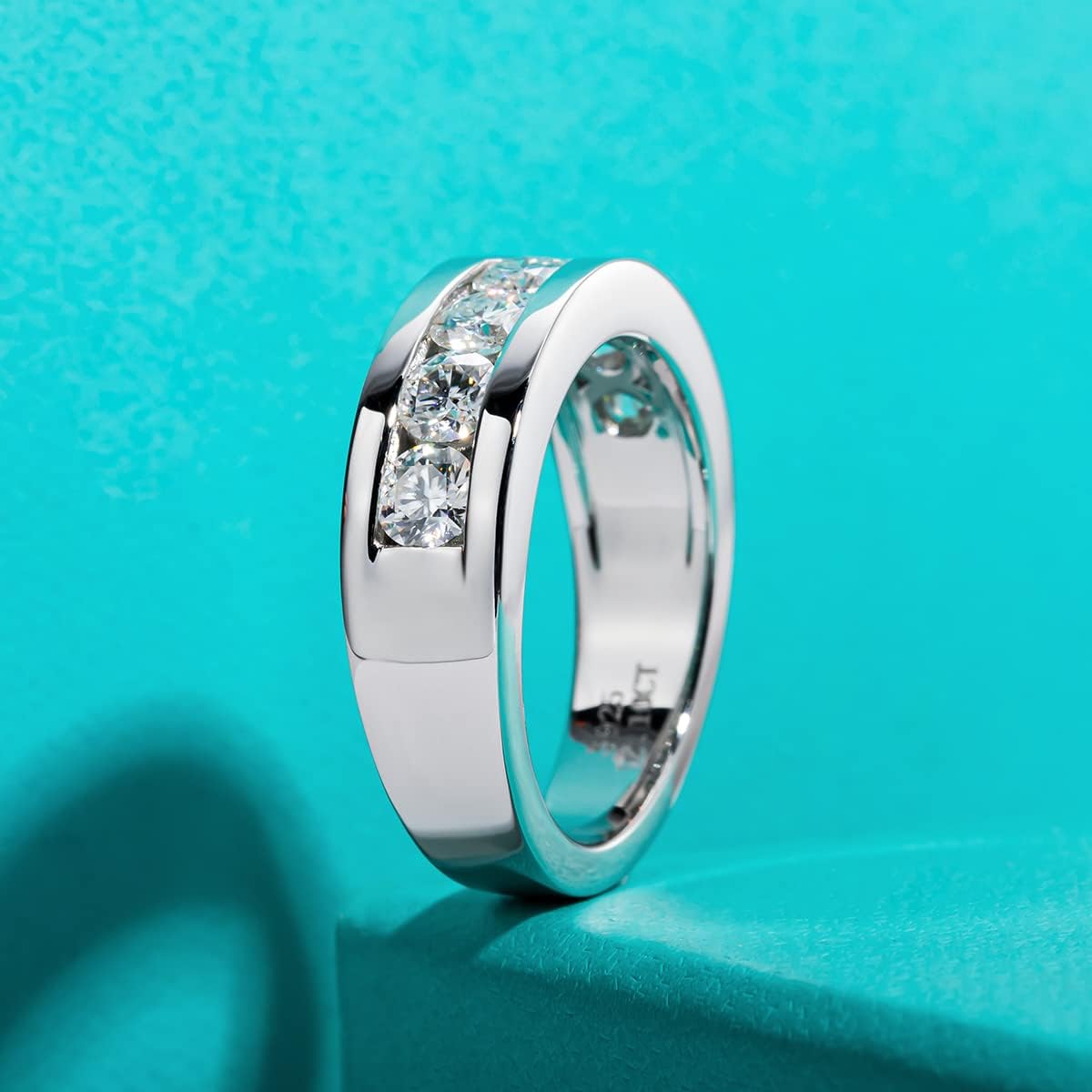 AnuClub Moissanite Wedding Band Half Eternity Rings D Color VVS1 925 Sterling Silver Anniversary Band Rings for Men with Certificate