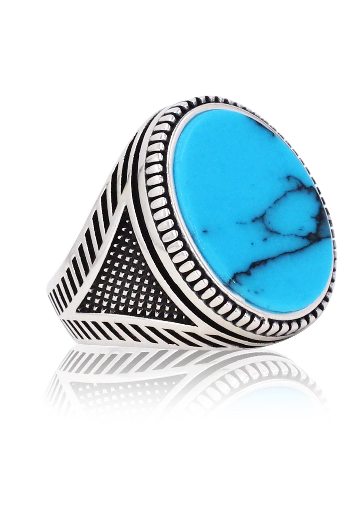 Geometric Detailed Oval Silver Ring. Handmade Vintage Statement Ring. Sterling Silver Jewelry for Men