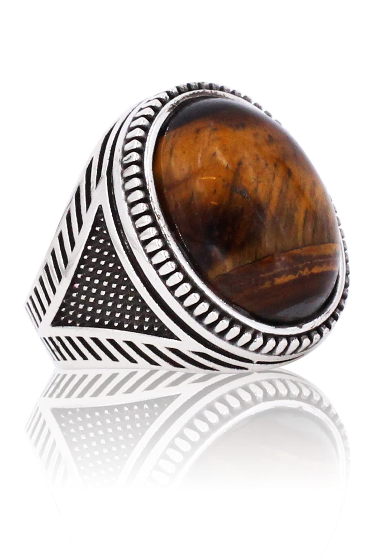 Geometric Detailed Oval Silver Ring. Handmade Vintage Statement Ring. Sterling Silver Jewelry for Men