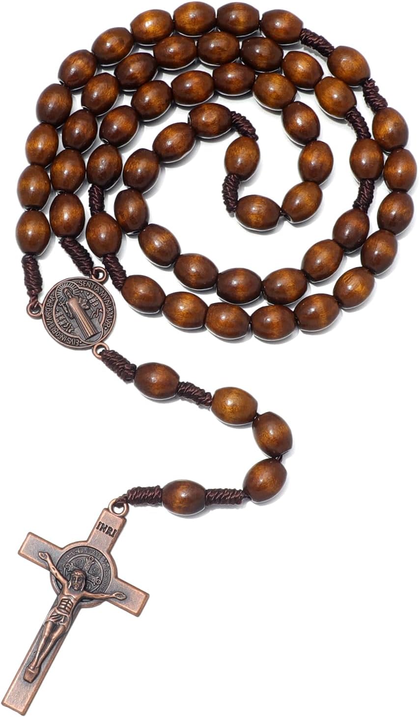 KOMI Handmade Wooden Catholic Rosaries, Rosary Beads Necklace From Bethlehem Wood Christian Prayer Holy Soil Medal & Metal Cross For Catholic Or Christian Gift