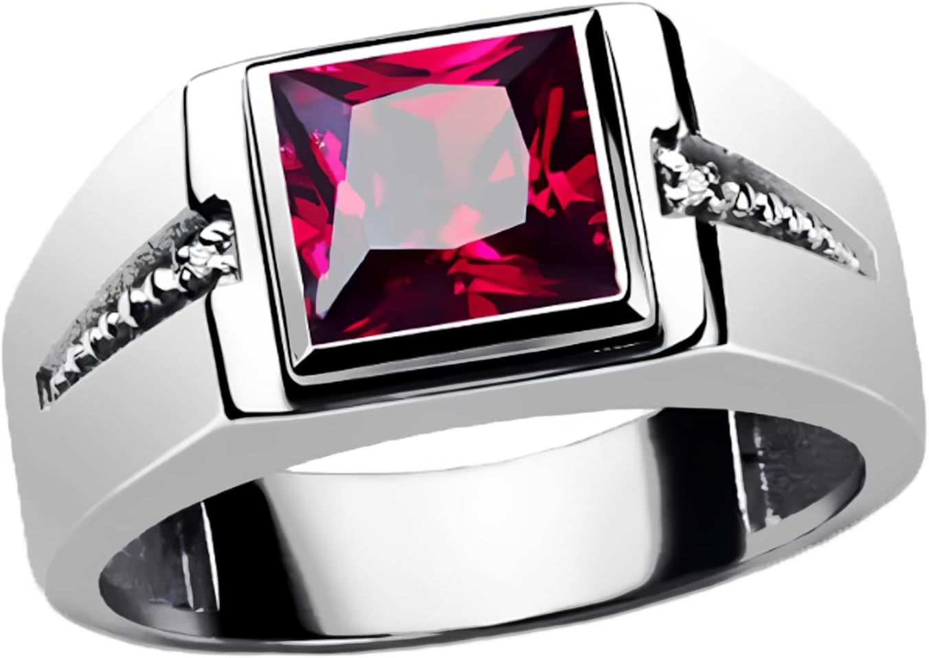 Ruby Ring Men's Square Silver Ruby Gemstone Ring for Men Handmade Jewelry Engagement Wedding Vintage Promise Gifts for Husband