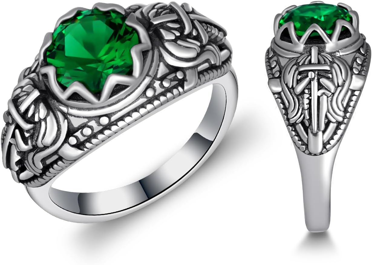 St Michael Ring Sterling Silver Mens Emerald Ring Saint Michael the Archangel Jewelry for Men Women (Size 8-10)