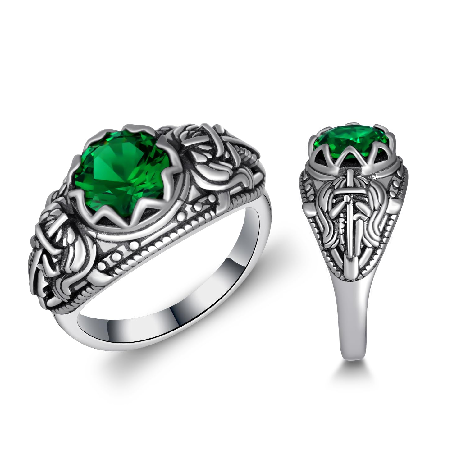 St Michael Ring Sterling Silver Mens Emerald Ring Saint Michael the Archangel Jewelry for Men Women (Size 8-10)