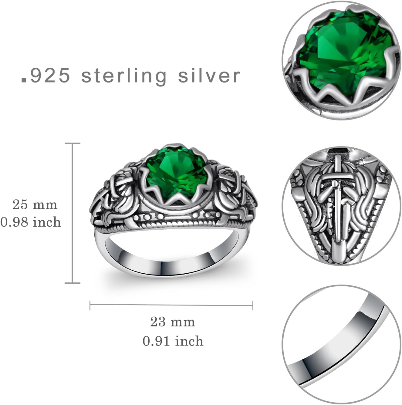 St Michael Ring Sterling Silver Mens Emerald Ring Saint Michael the Archangel Jewelry for Men Women (Size 8-10)