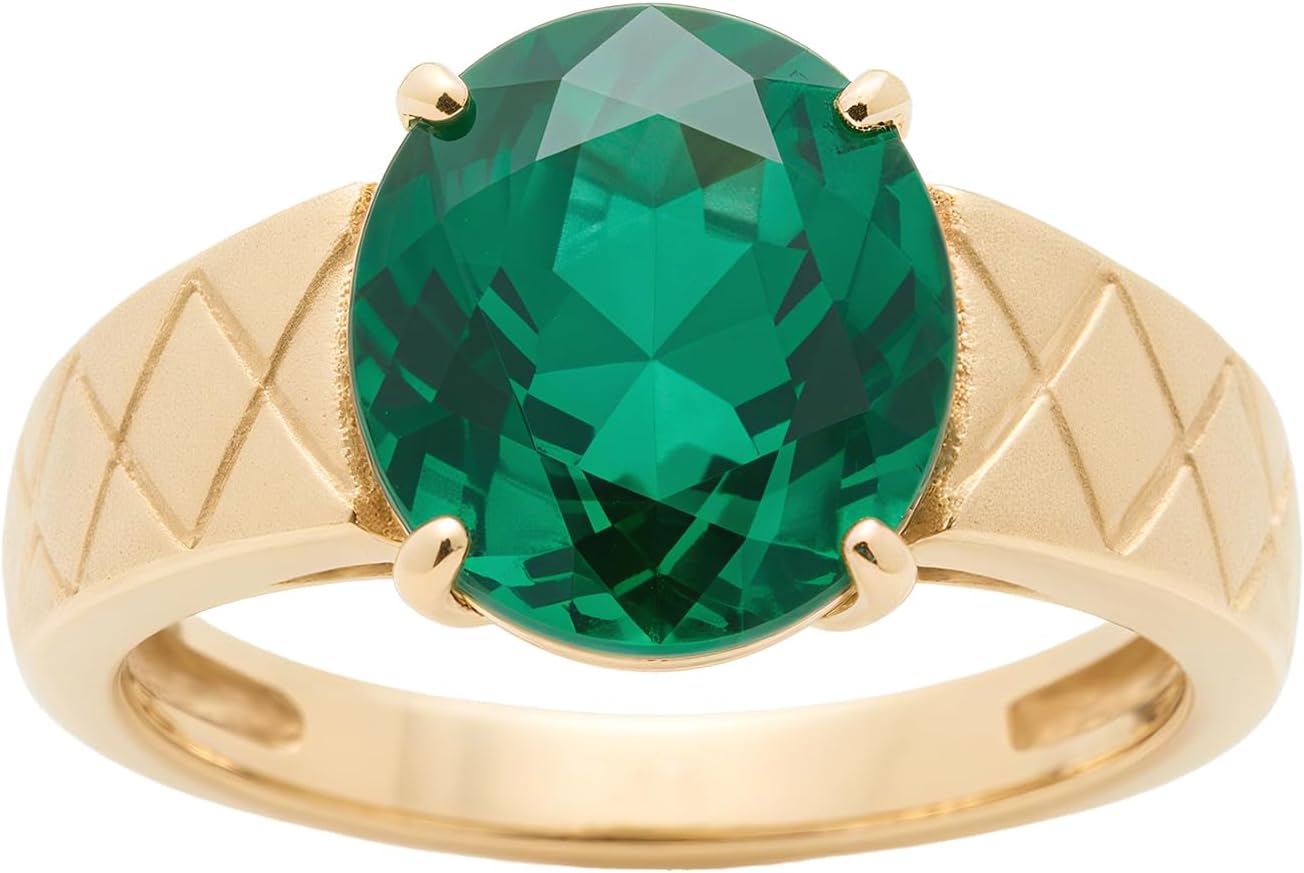 Personalized Solitaire Emerald Ring, Sterling Silver/10K/14k/18k Gold, Prong-Set Round Green Gemstone, Wedding Anniversary Promise Ring for men