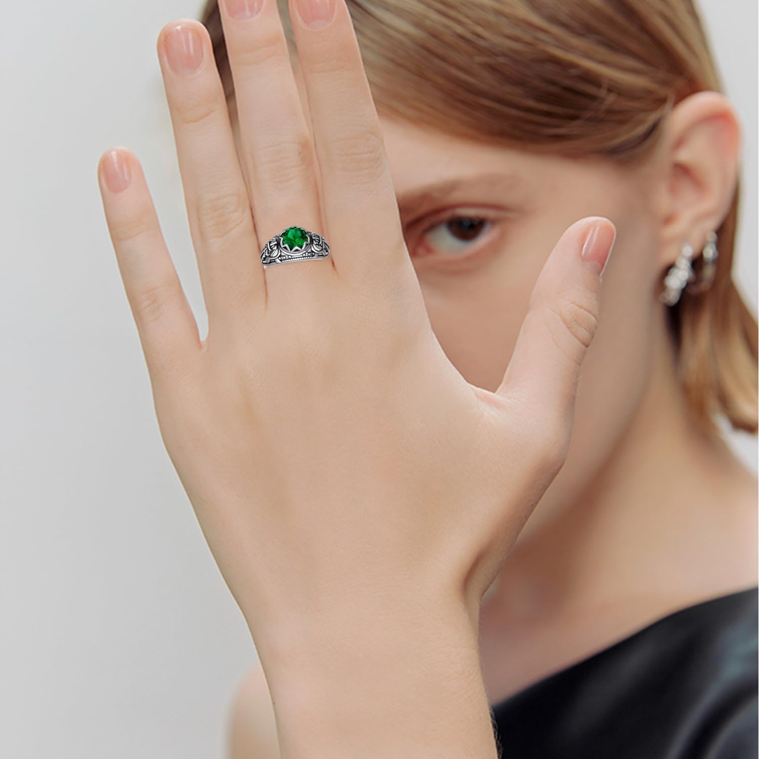 St Michael Ring Sterling Silver Mens Emerald Ring Saint Michael the Archangel Jewelry for Men Women (Size 8-10)