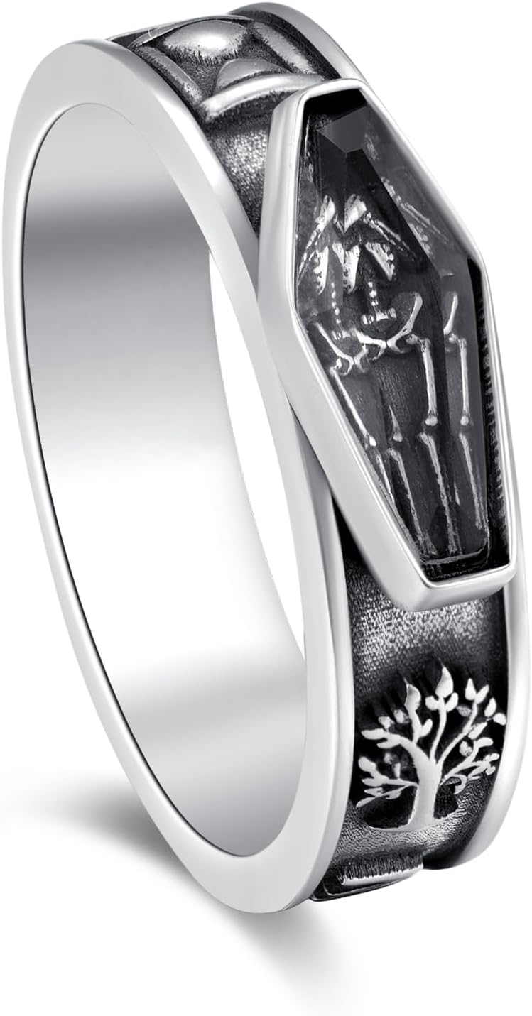 JUSTKIDSTOY Memento Mori Ring 925 Sterling Silver Skull Skeleton Ring Stoic Reminder Halloween Jewelry Gifts for Men Women