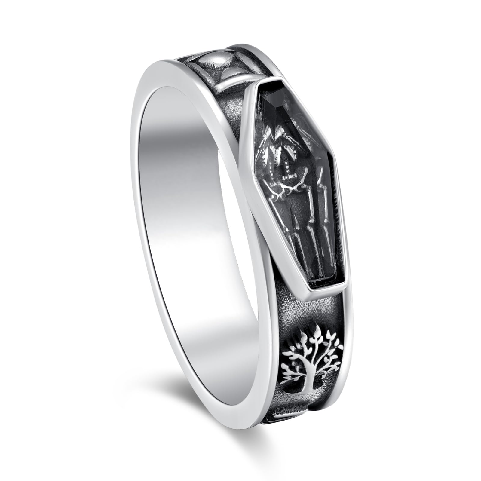 JUSTKIDSTOY Memento Mori Ring 925 Sterling Silver Skull Skeleton Ring Stoic Reminder Halloween Jewelry Gifts for Men Women