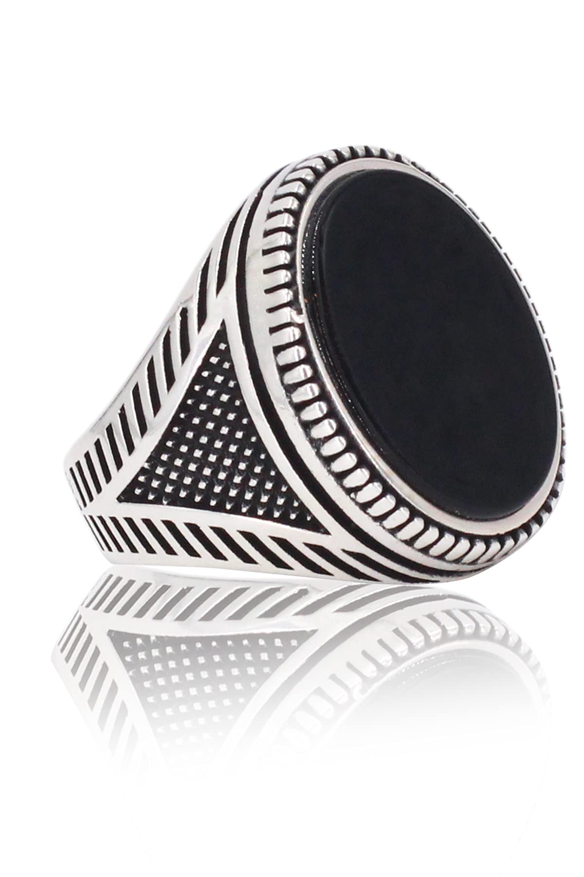 Geometric Detailed Oval Silver Ring. Handmade Vintage Statement Ring. Sterling Silver Jewelry for Men