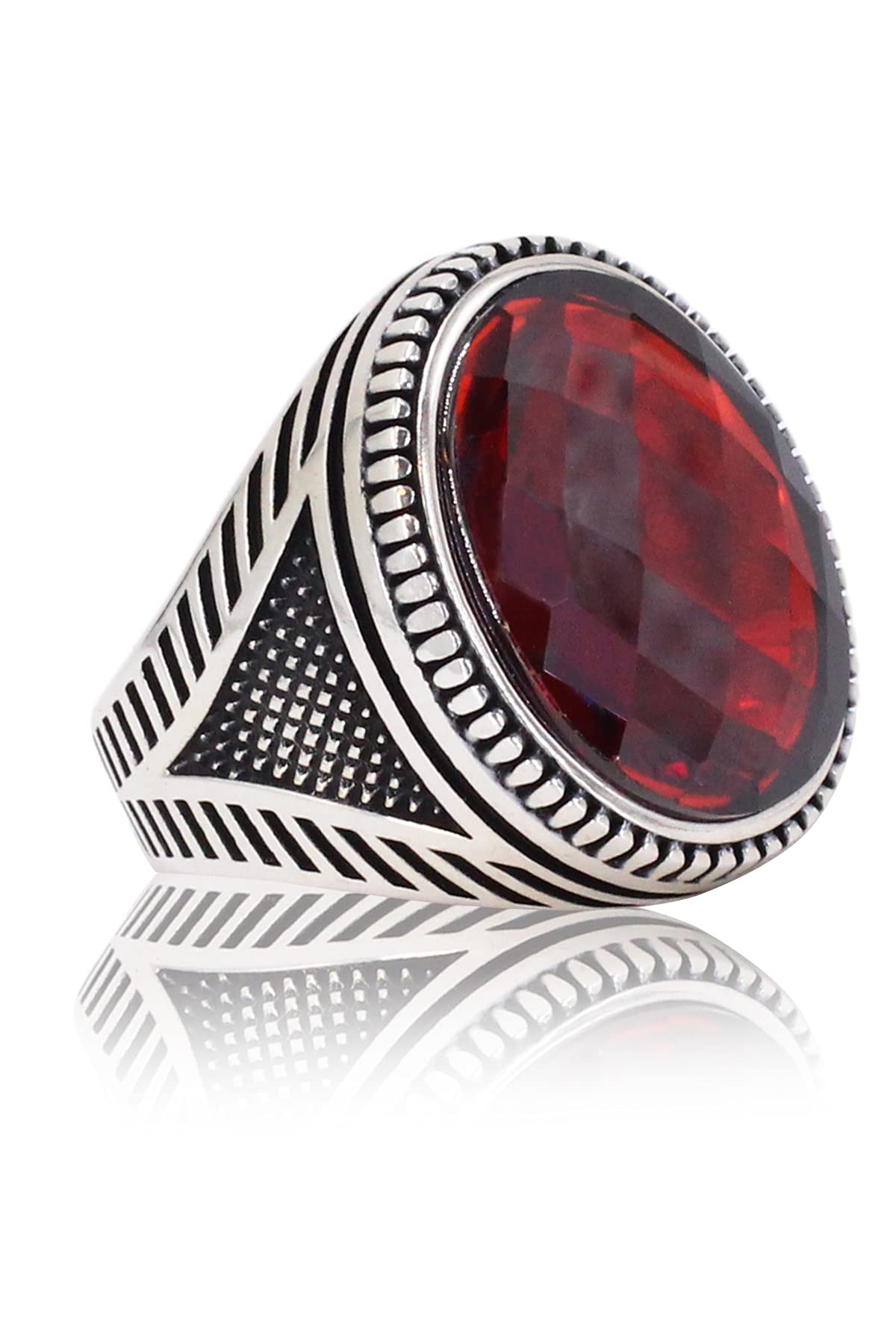 Geometric Detailed Oval Silver Ring. Handmade Vintage Statement Ring. Sterling Silver Jewelry for Men
