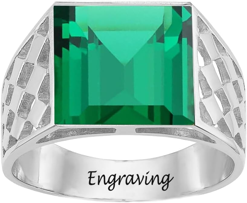 2-6 Carat Men Gemstone Engagement Ring 925 Sterling Silver Men's Birthstone Wedding Band Rings for Men Husband Grandpa Dad Christmas Birthday Anniversary Father's Day