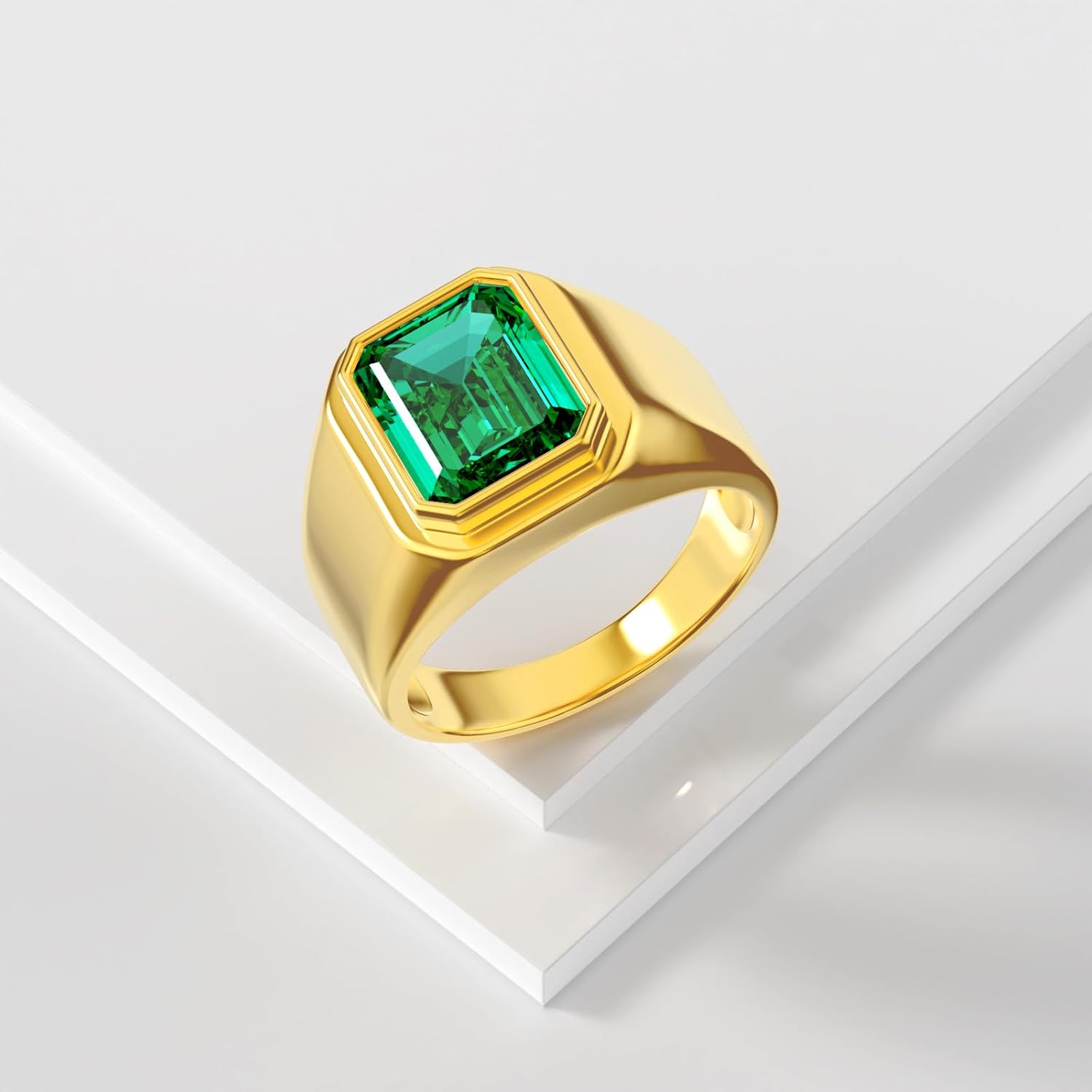 KECHO Personalized Customized Large Emerald Mens Ring Retro Ring for Men Emerald Moissanite IGI Certified Lab Grown Gemstone 10k 14k 18k Solid Gold Size 7-13