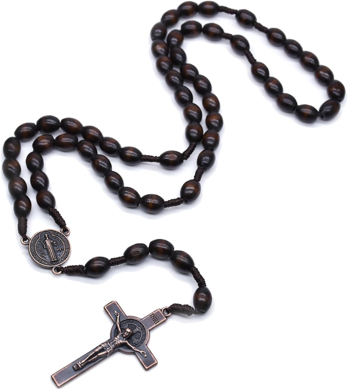 SZQCZB Wooden Rosary Beads Catholic for Men, Saint Benedict Medal and Cross - Comes in Gift Pouch and 18pcs Prayer Cards