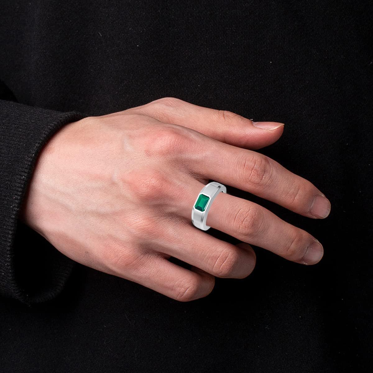 1CT - 3CT Gemstone Signet Pinky Ring - Emerald Cut Gem Pinky Ring White Yellow Rose 10K 14K 18K Gold Sterling Silver Mens Gem Signet Rings for Anniversary Fathers Day