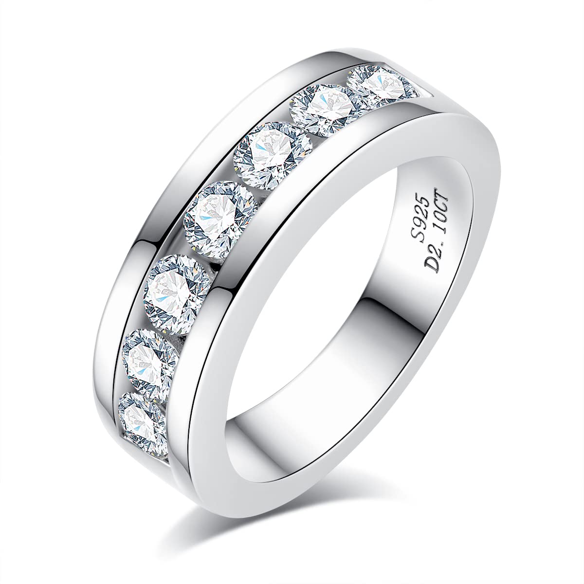 AnuClub Moissanite Wedding Band Half Eternity Rings D Color VVS1 925 Sterling Silver Anniversary Band Rings for Men with Certificate