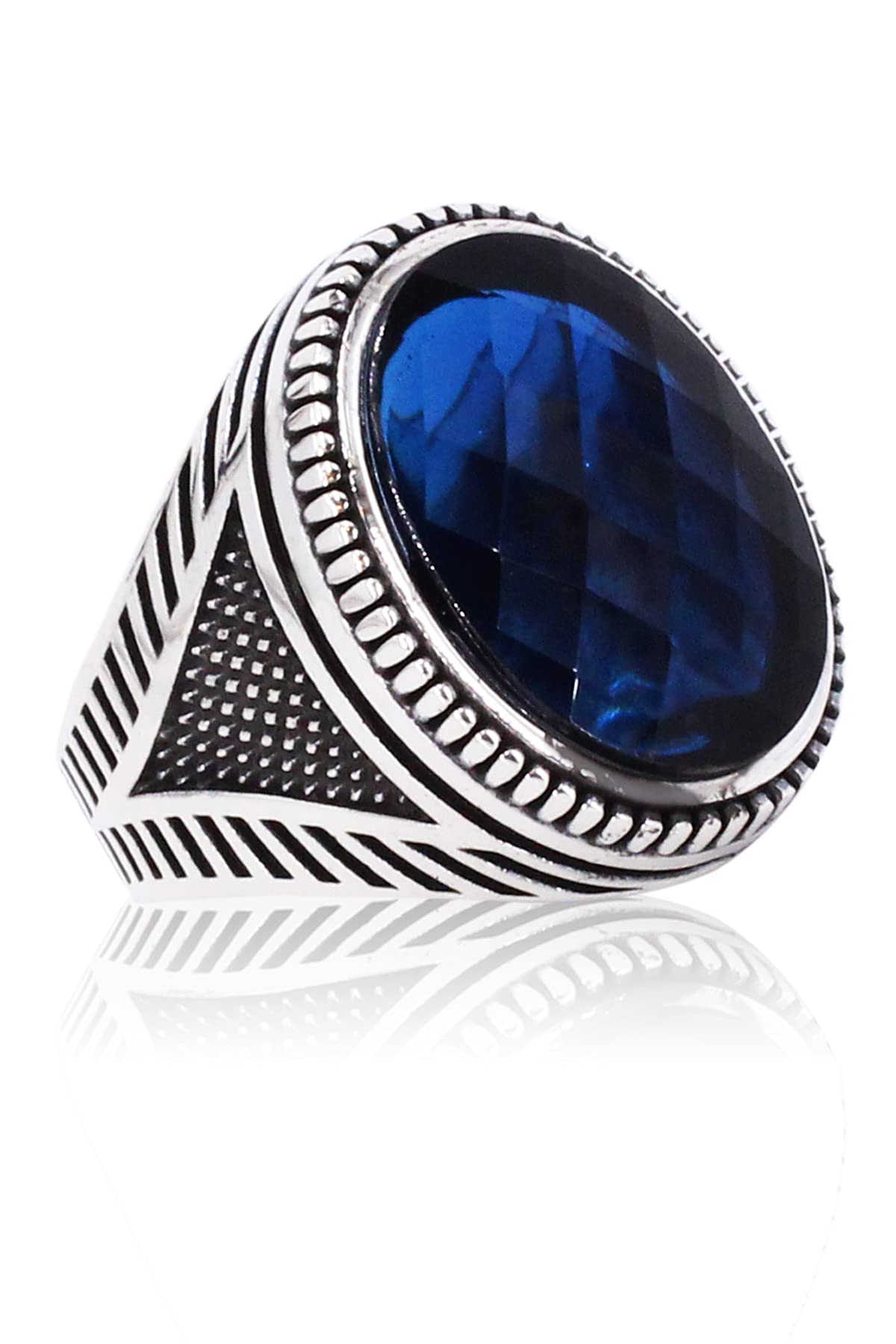 Geometric Detailed Oval Silver Ring. Handmade Vintage Statement Ring. Sterling Silver Jewelry for Men