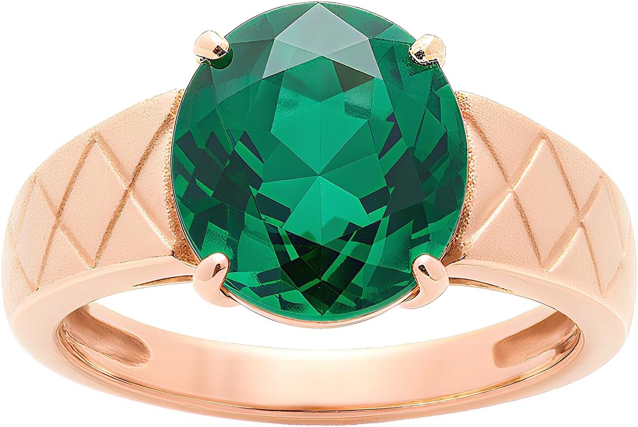 Personalized Solitaire Emerald Ring, Sterling Silver/10K/14k/18k Gold, Prong-Set Round Green Gemstone, Wedding Anniversary Promise Ring for men