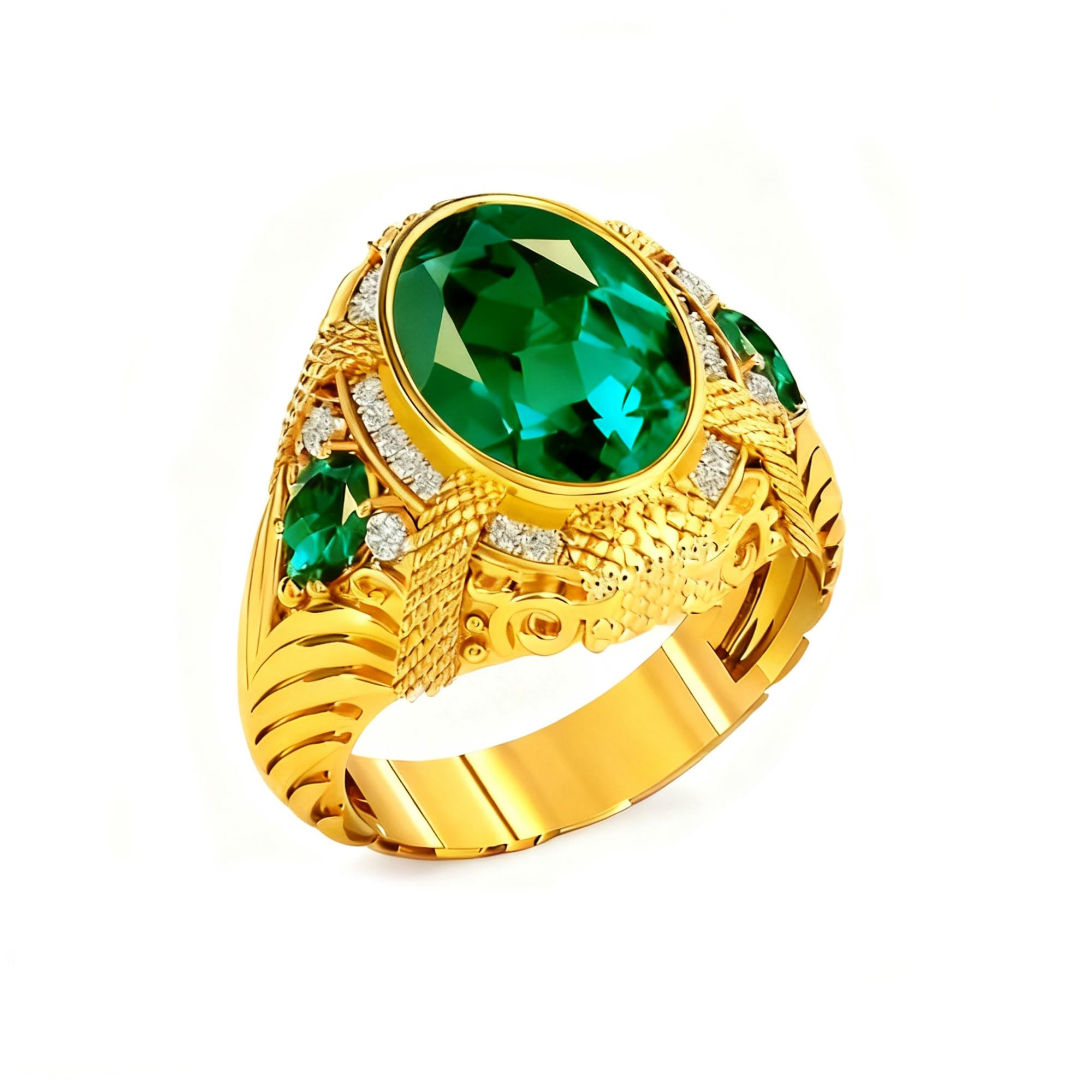 Solid 10K 14K 18K Gold 4 Carat Emerald Engagement Rings for Mens Gemstone Signet Rings for Men with Moissanite Size 4-16