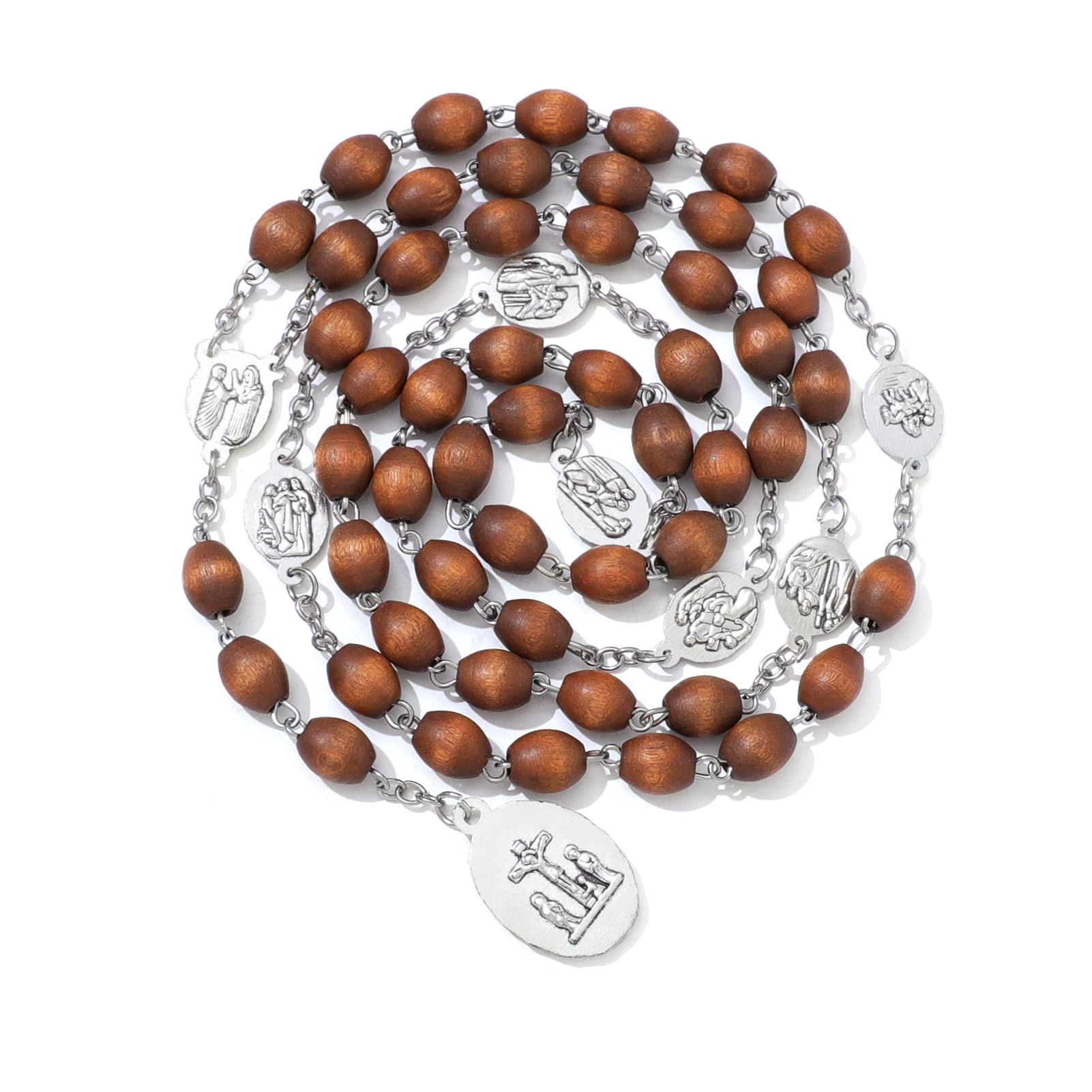 KOMI Handmade Wooden Catholic Rosaries, Rosary Beads Necklace From Bethlehem Wood Christian Prayer Holy Soil Medal & Metal Cross For Catholic Or Christian Gift