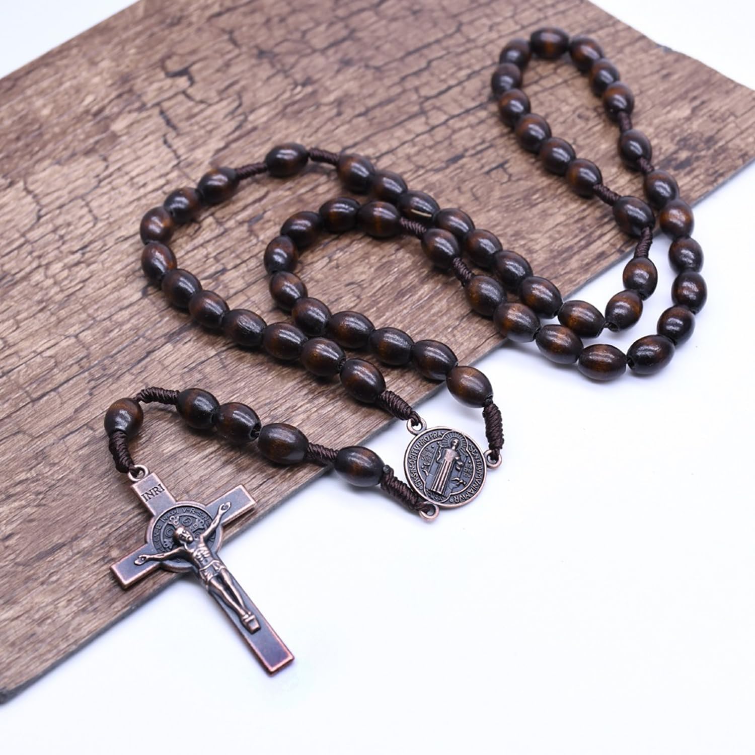 SZQCZB Wooden Rosary Beads Catholic for Men, Saint Benedict Medal and Cross - Comes in Gift Pouch and 18pcs Prayer Cards