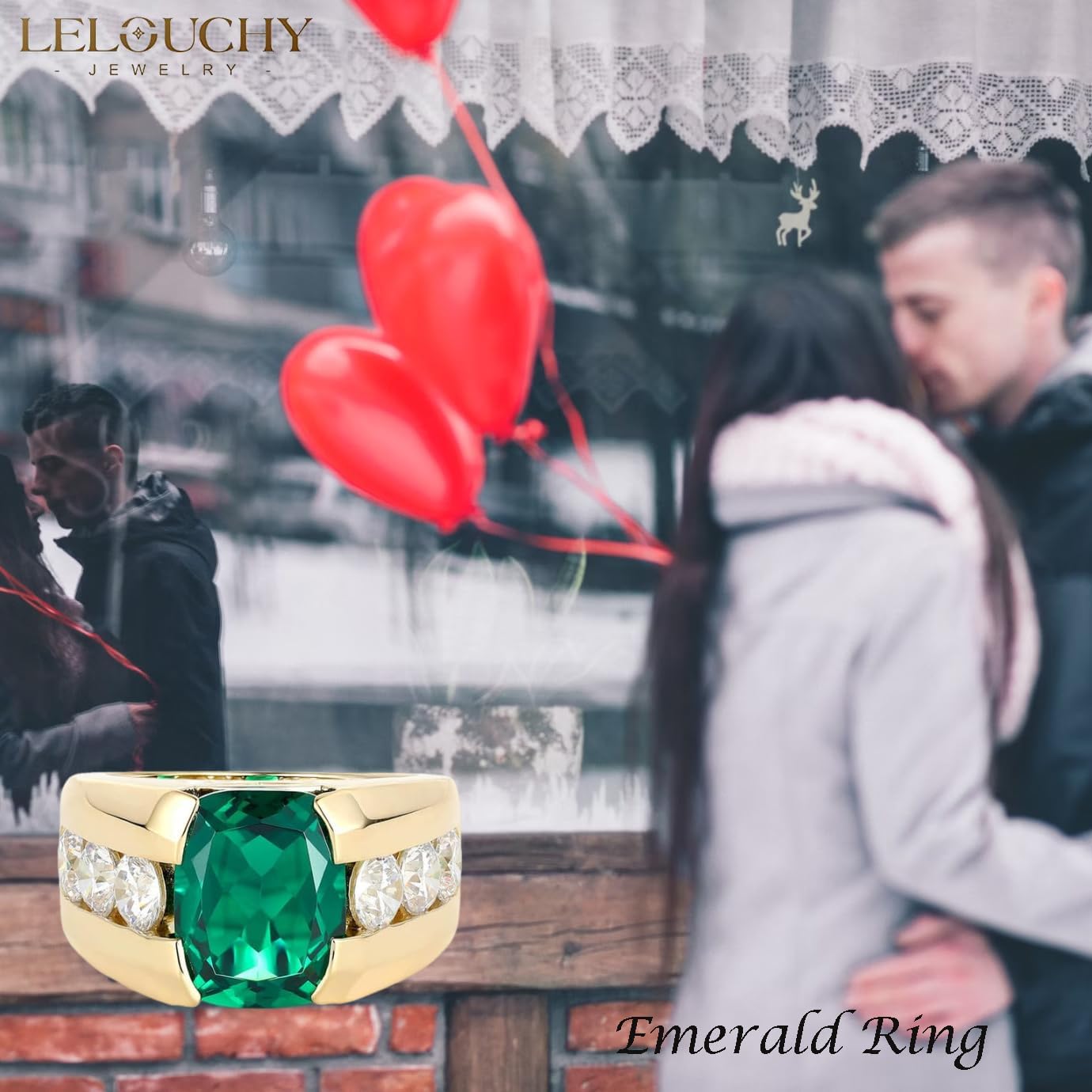 Emerald Men's Ring Sterling Silver 10K 14K 18K Real Gold Customized Green Gemstone Ring for Men Boyfriend Husband Engagement Wedding Anniversary Size 4-16