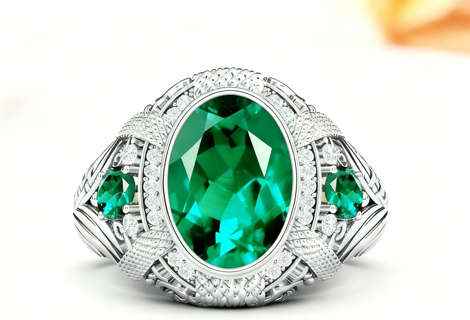 Solid 10K 14K 18K Gold 4 Carat Emerald Engagement Rings for Mens Gemstone Signet Rings for Men with Moissanite Size 4-16