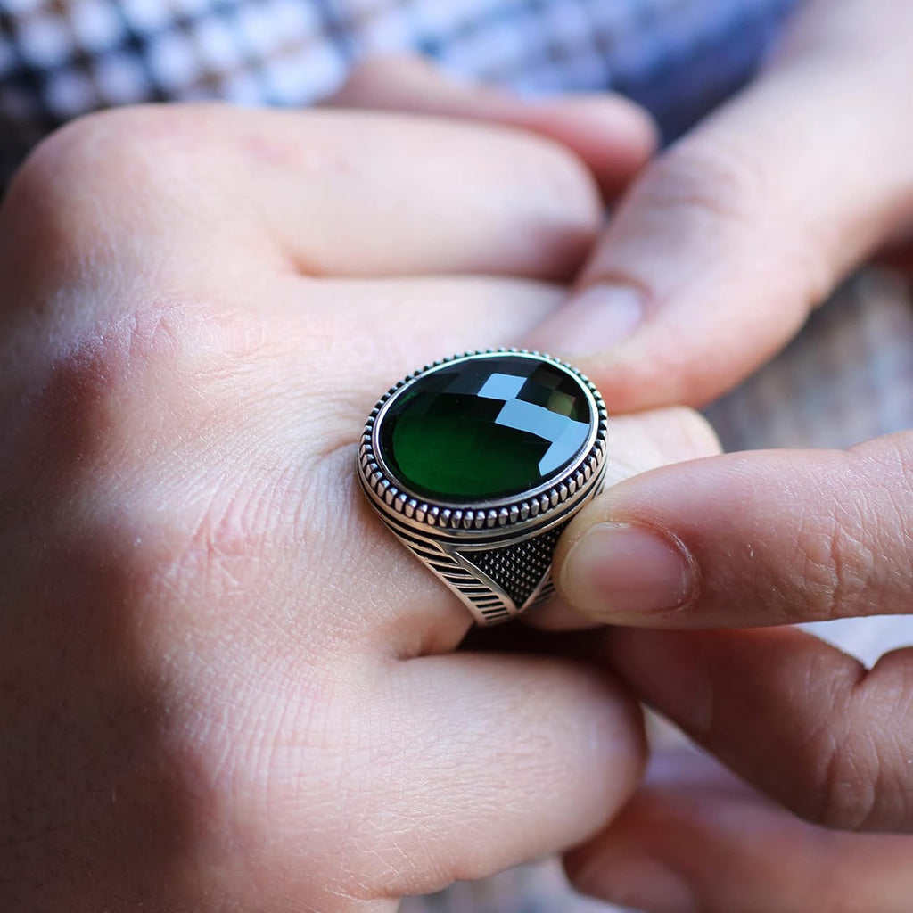Geometric Detailed Oval Silver Ring. Handmade Vintage Statement Ring. Sterling Silver Jewelry for Men