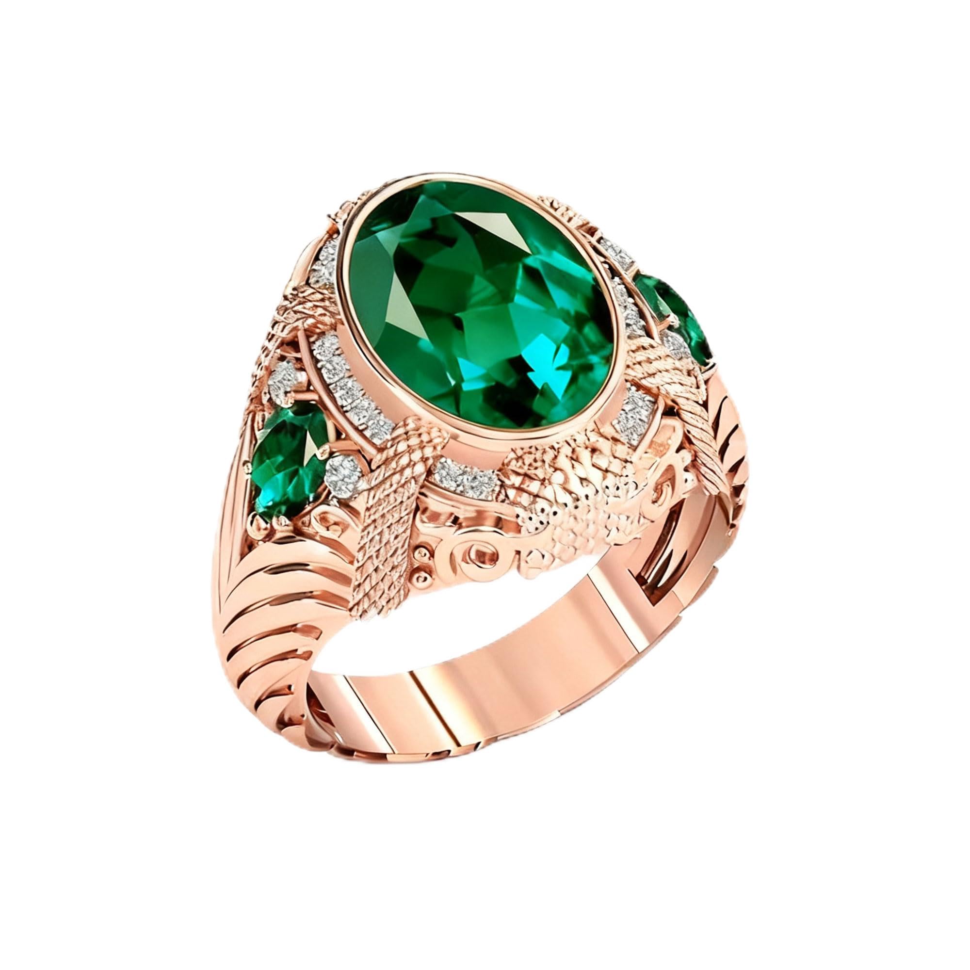 Solid 10K 14K 18K Gold 4 Carat Emerald Engagement Rings for Mens Gemstone Signet Rings for Men with Moissanite Size 4-16