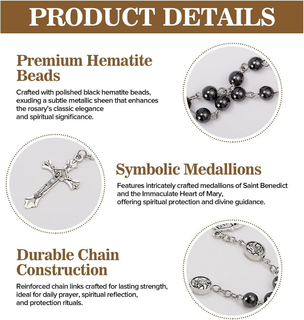 Saint Michael Necklace for Men Women,St Michael The Archangel Pendant for Religious Gifts,Catholic Black Rosary Beads First Confirmation Gifts for Teenage Boys,Rosarios Catolicos Para Hombre Mujer