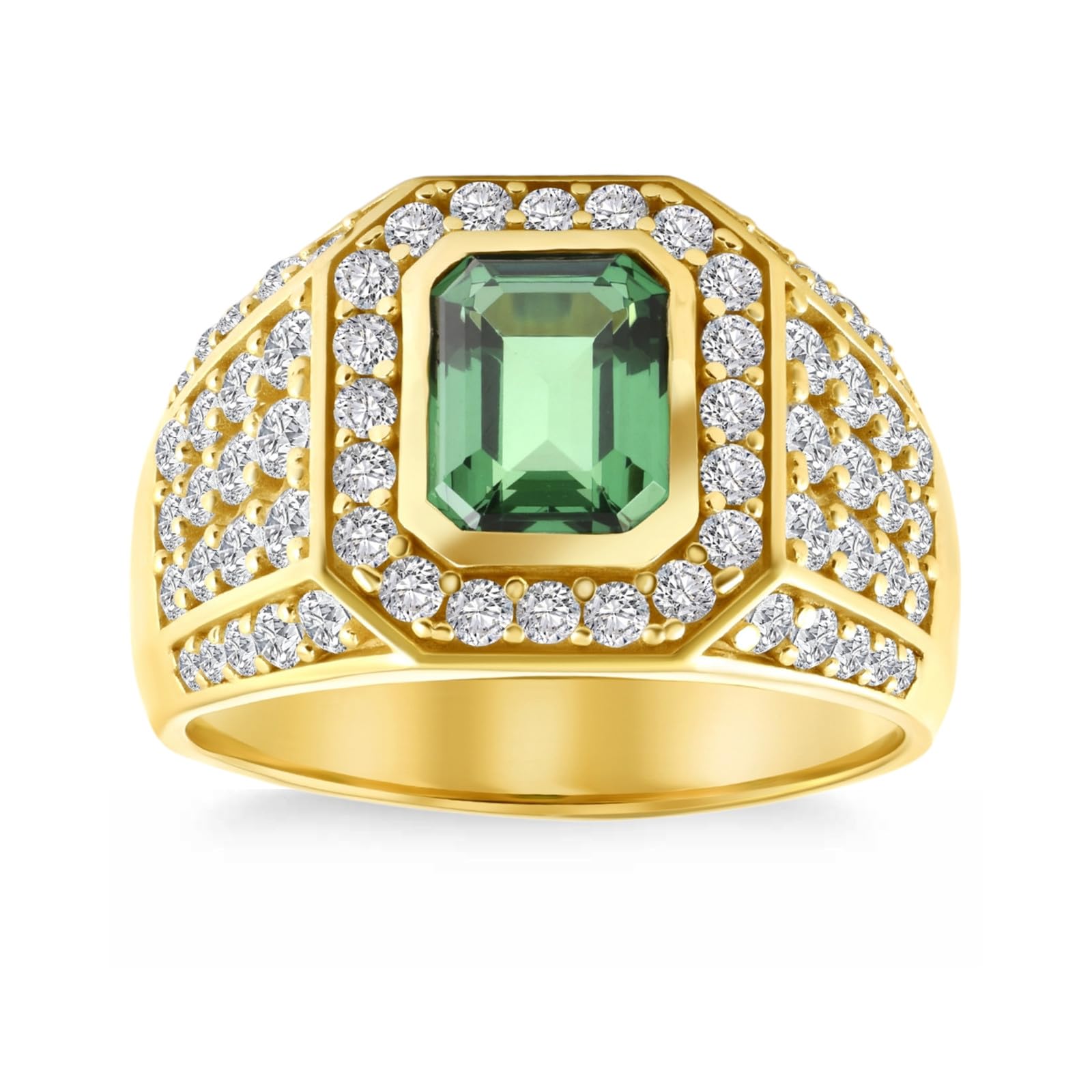 Emerald Men's Ring Sterling Silver 10K 14K 18K Real Gold Customized Green Gemstone Ring for Men Boyfriend Husband Engagement Wedding Anniversary Size 4-16
