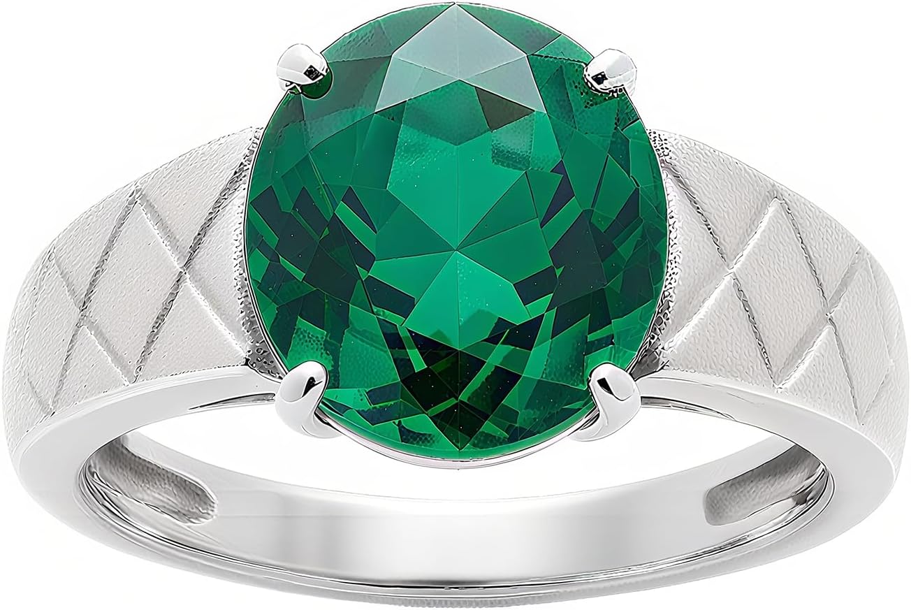 Personalized Solitaire Emerald Ring, Sterling Silver/10K/14k/18k Gold, Prong-Set Round Green Gemstone, Wedding Anniversary Promise Ring for men