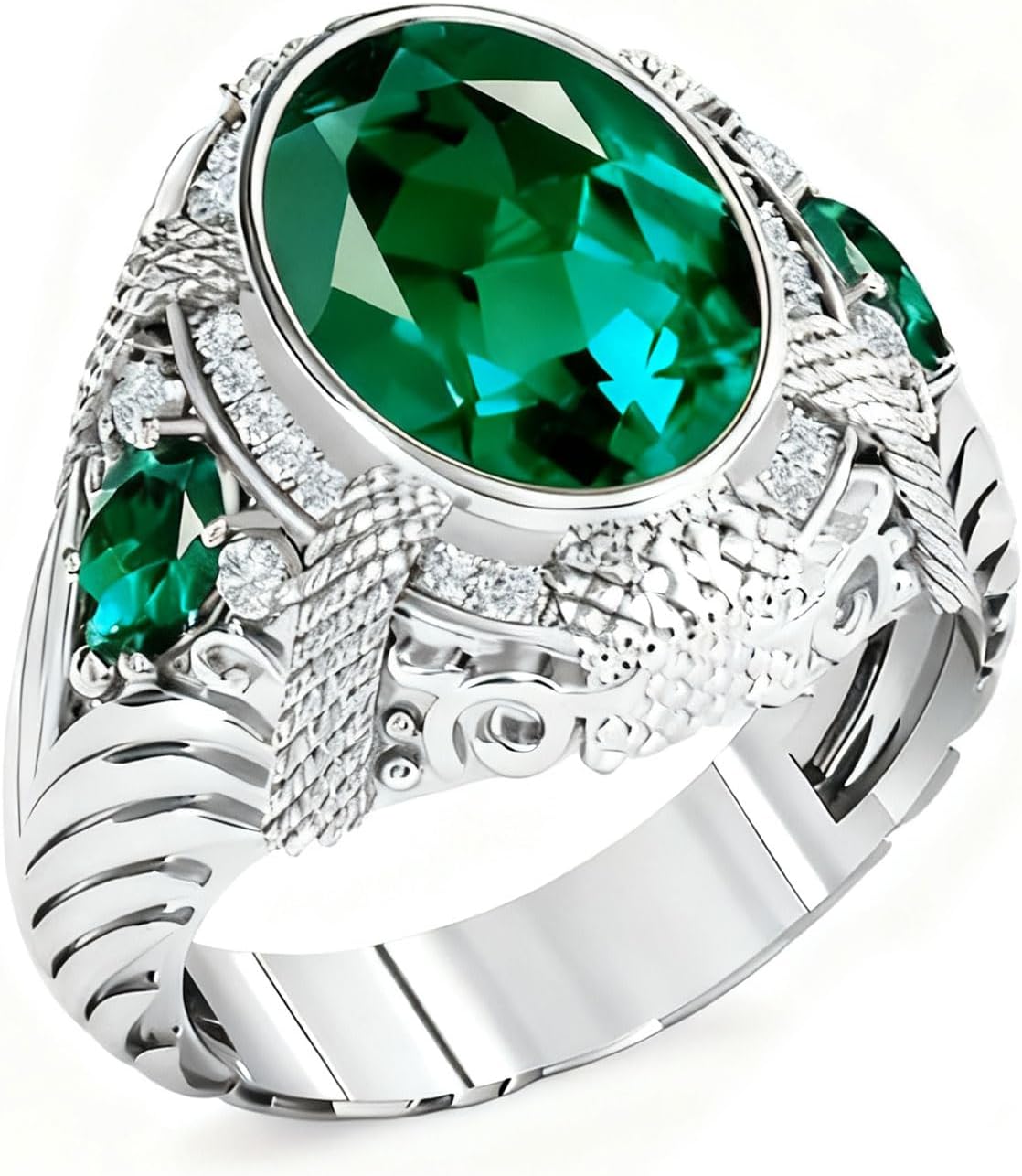Solid 10K 14K 18K Gold 4 Carat Emerald Engagement Rings for Mens Gemstone Signet Rings for Men with Moissanite Size 4-16
