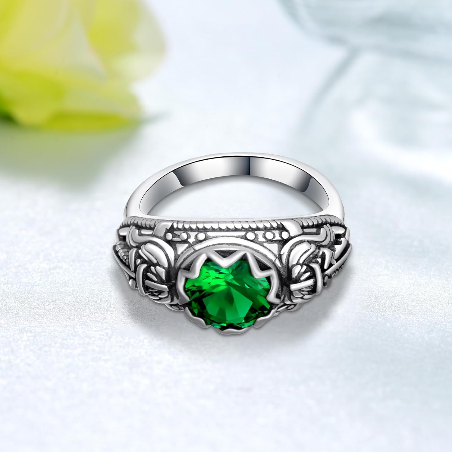 St Michael Ring Sterling Silver Mens Emerald Ring Saint Michael the Archangel Jewelry for Men Women (Size 8-10)