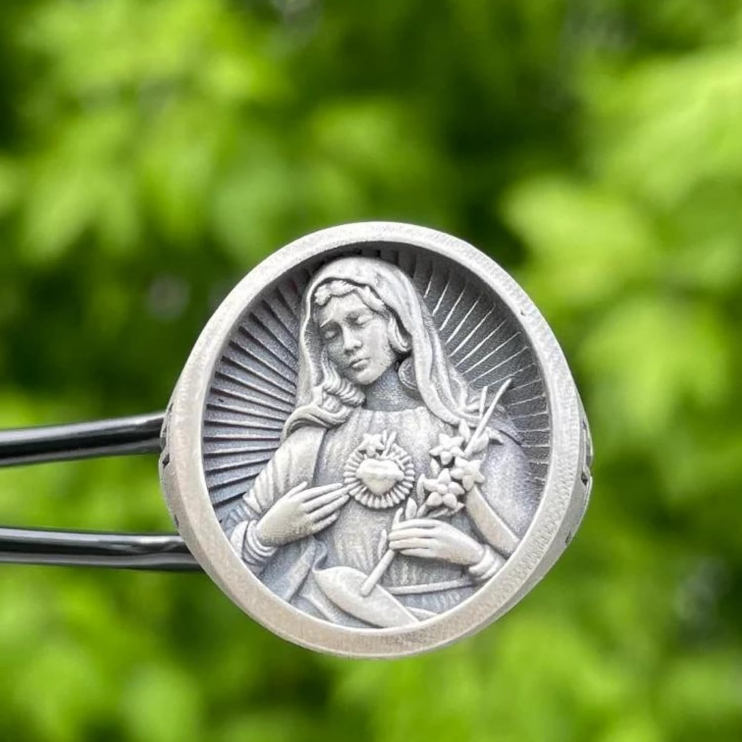 Immaculate Heart of Mary Ring, Sacred Heart Of Virgin Mary Ring, Engraved Ring, Holy Mother Mens Ring, 70th Birthday Gift, Christian Gifts