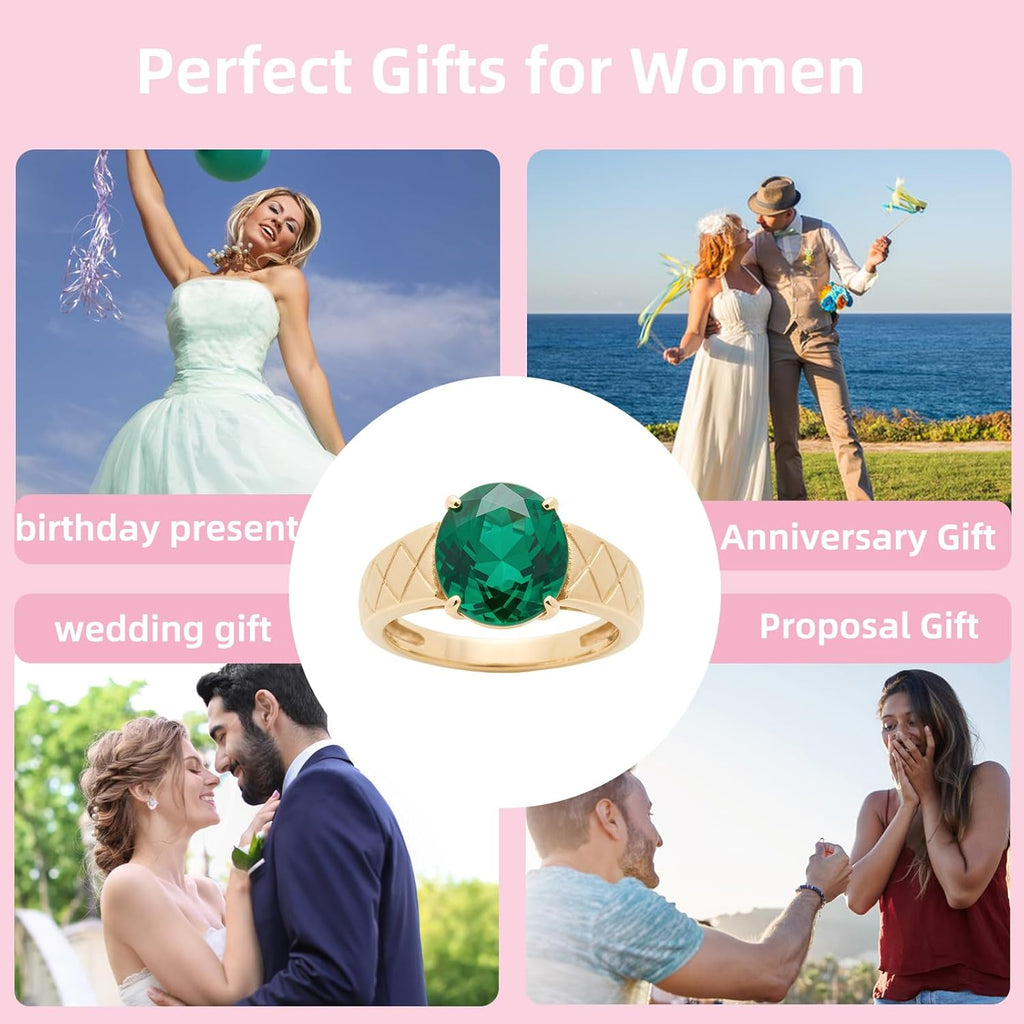 Personalized Solitaire Emerald Ring, Sterling Silver/10K/14k/18k Gold, Prong-Set Round Green Gemstone, Wedding Anniversary Promise Ring for men