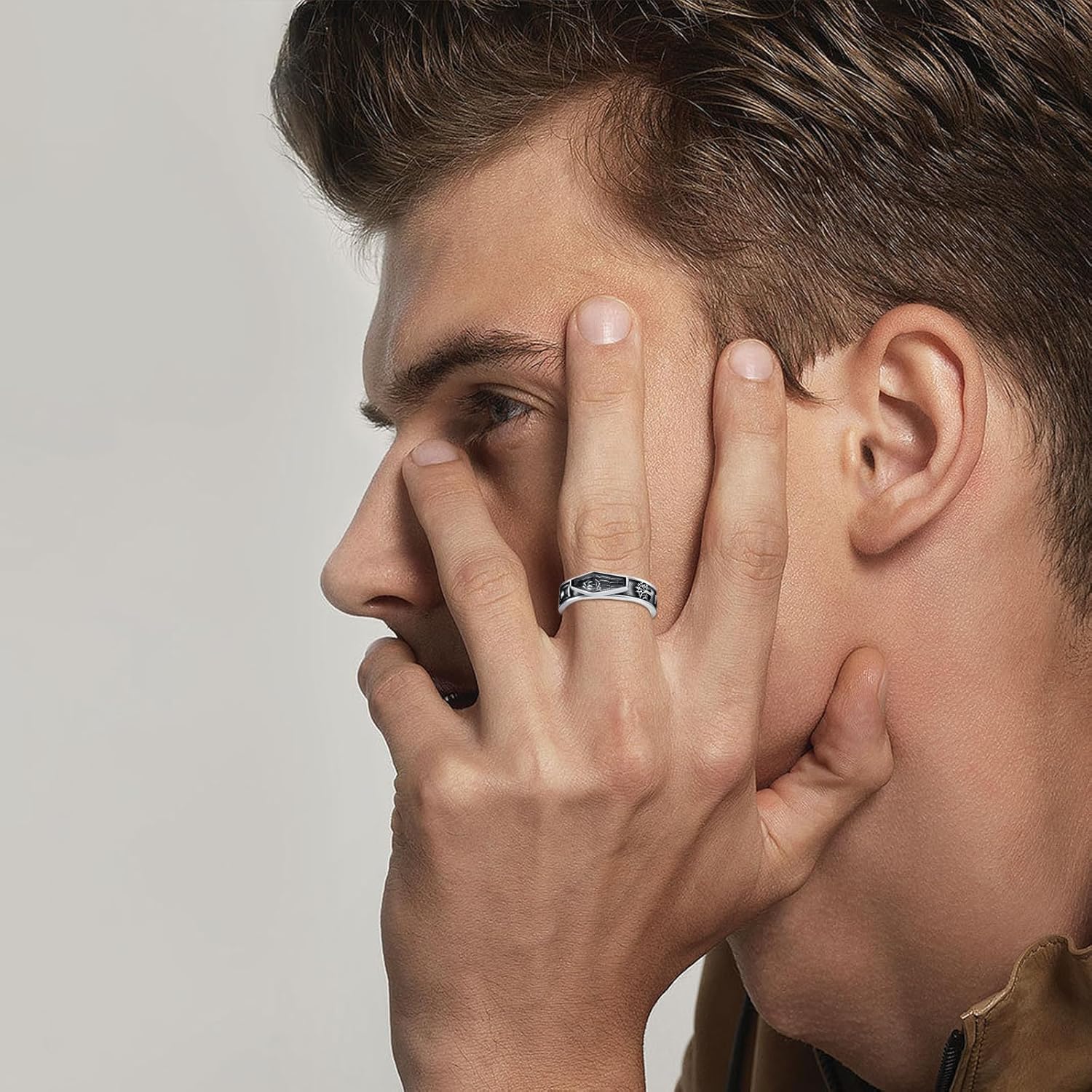 JUSTKIDSTOY Memento Mori Ring 925 Sterling Silver Skull Skeleton Ring Stoic Reminder Halloween Jewelry Gifts for Men Women